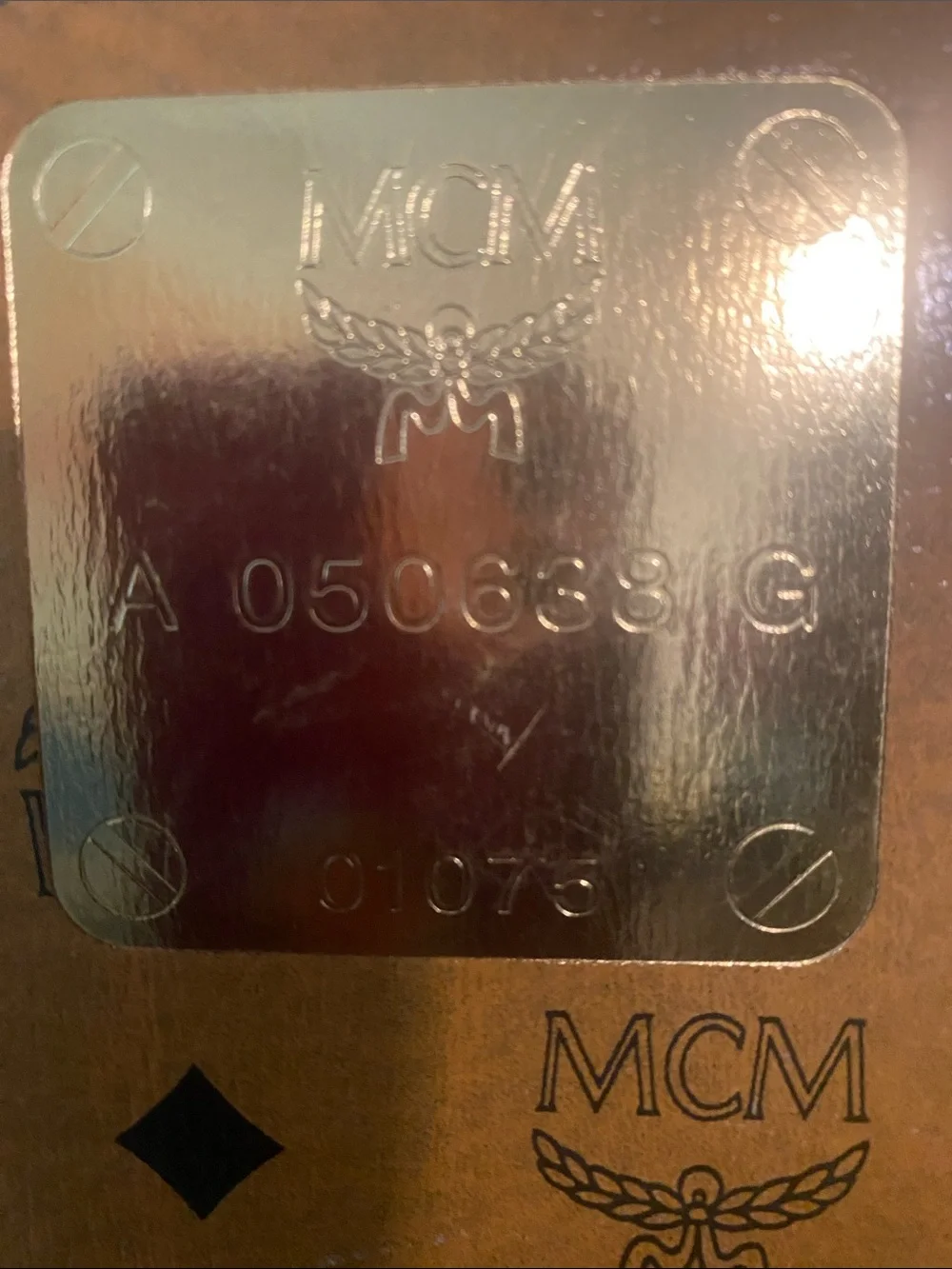 MCM Cognac Monogram Storage Box with Gold Plaque